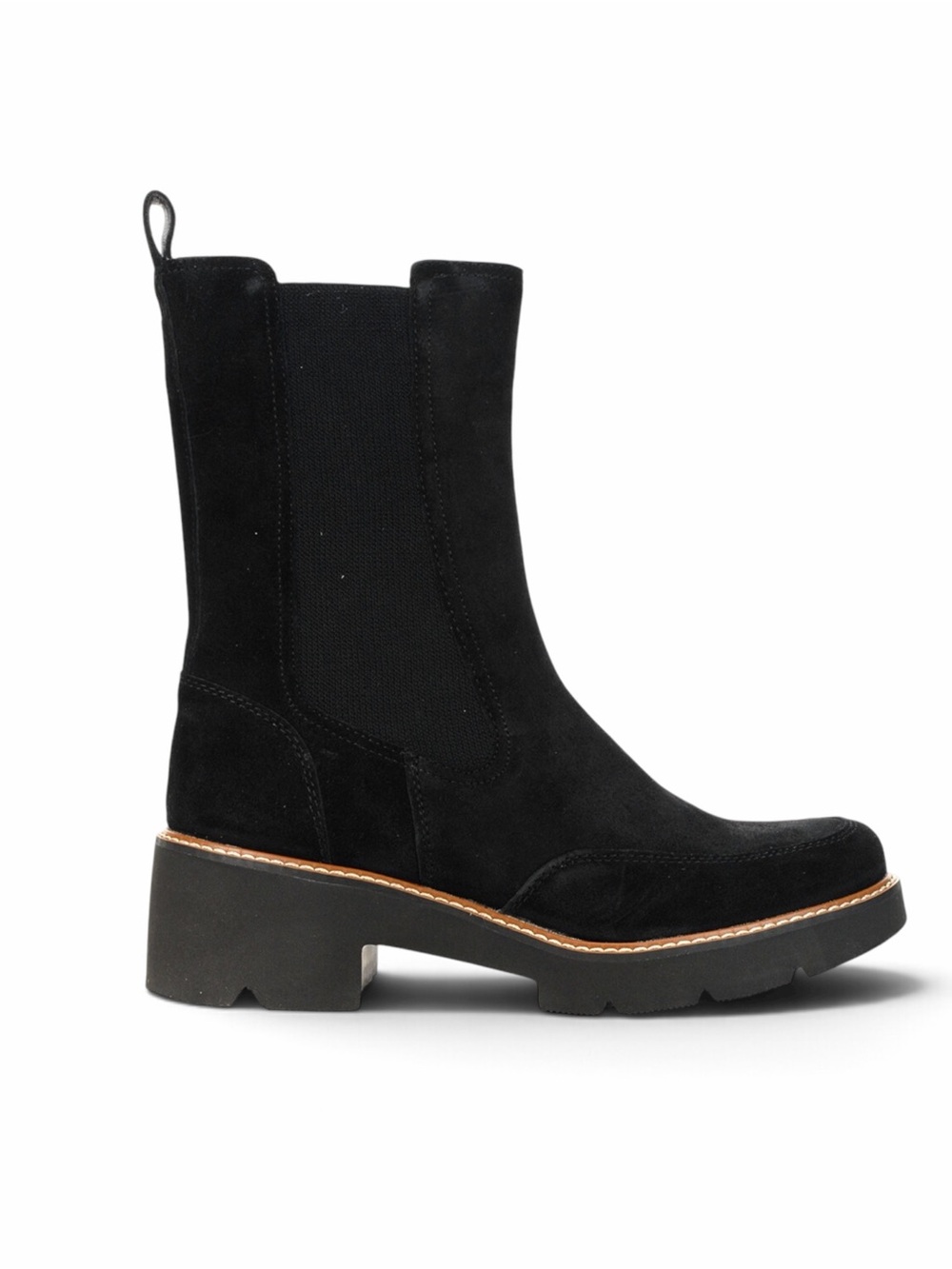 Naturalizer – Domino Suede Chelsea Boots – Chunky Lug Heel – Black – Sz. 8